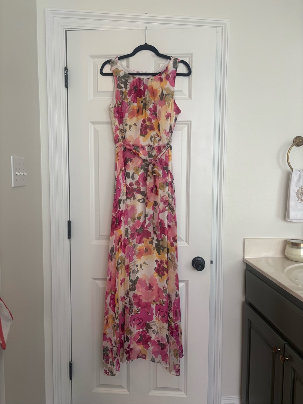 Leslie Fay Floral Maxi Dress in Pink, Yellow, Green